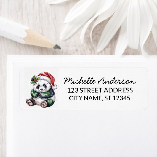 Personalized Merry Christmas Cute Panda Bear       Etiket (Insitu)