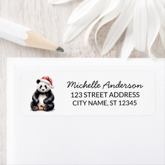 Personalized Merry Christmas Cute Panda Bear       Etiket (Insitu)