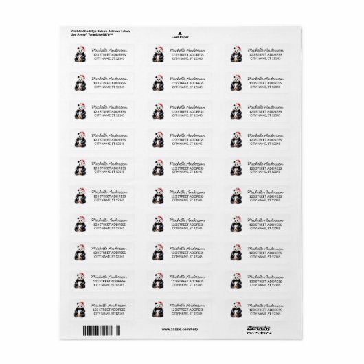 Personalized Merry Christmas Cute Panda Bear       Etiket (Full Sheet)