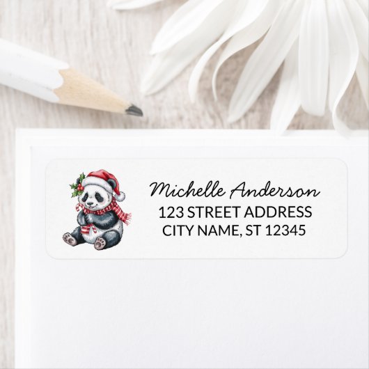 Personalized Merry Christmas Cute Panda Bear Etiket (Insitu)