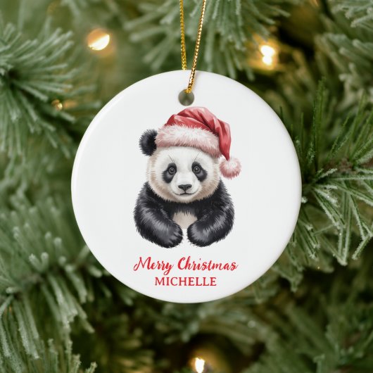 Personalized Merry Christmas Cute Panda Bear Keramisch Ornament (Boom)