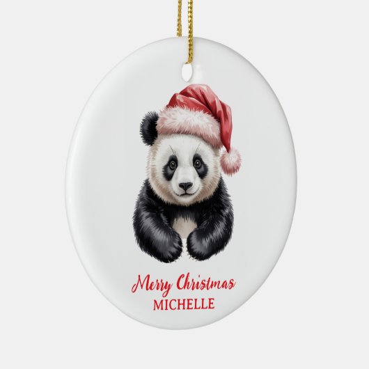 Personalized Merry Christmas Cute Panda Bear Keramisch Ornament (Rechts)