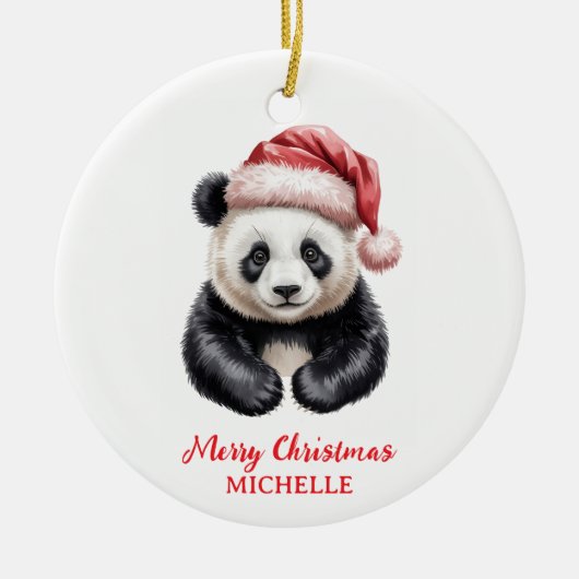 Personalized Merry Christmas Cute Panda Bear Keramisch Ornament (Voorkant)