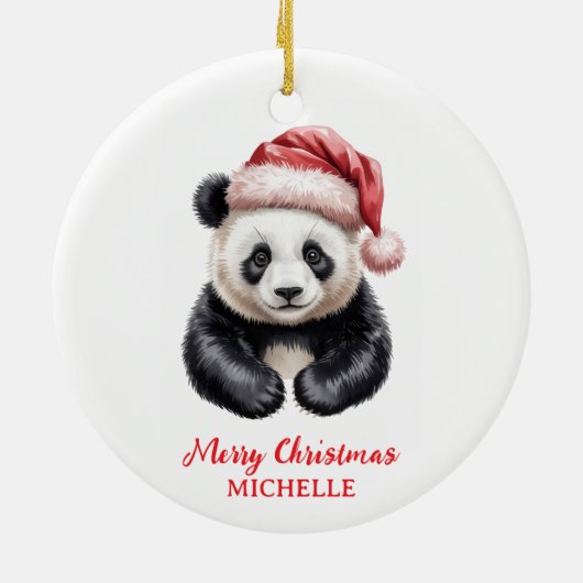 Personalized Merry Christmas Cute Panda Bear Keramisch Ornament (Achterkant)