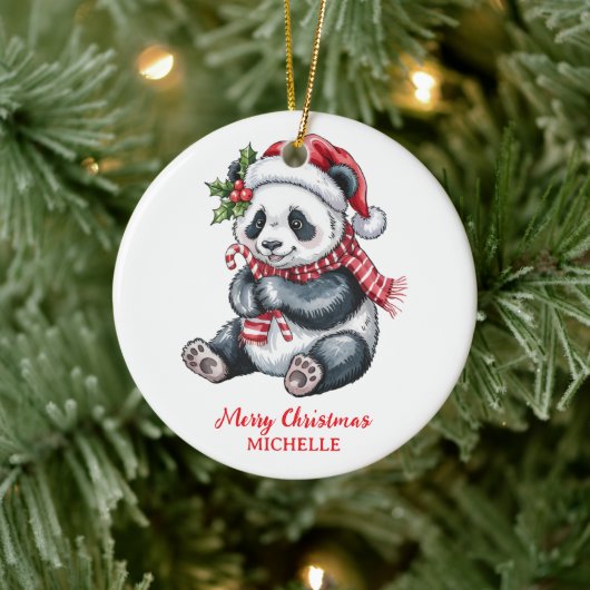Personalized Merry Christmas Cute Panda Bear Keramisch Ornament (Boom)
