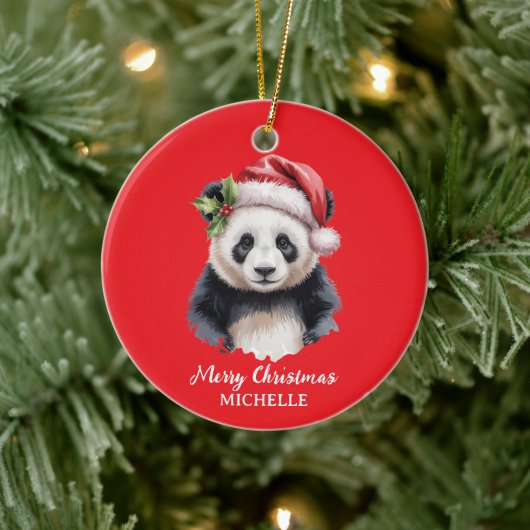 Personalized Merry Christmas Cute Panda Bear Keramisch Ornament (Boom)