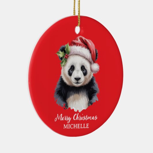 Personalized Merry Christmas Cute Panda Bear Keramisch Ornament (Rechts)