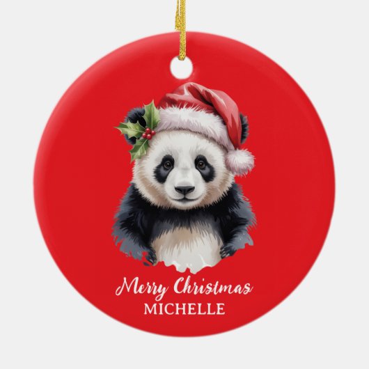 Personalized Merry Christmas Cute Panda Bear Keramisch Ornament (Achterkant)