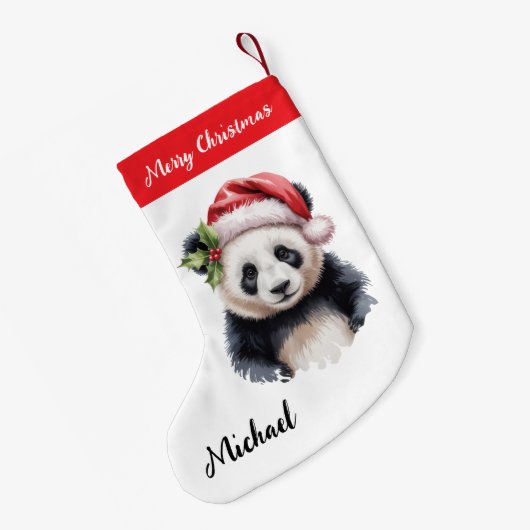 Personalized Merry Christmas Cute Panda Bear Kleine Kerstsok (Achterkant (Hangend))