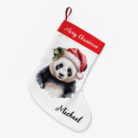 Personalized Merry Christmas Cute Panda Bear Kleine Kerstsok (Voorkant (Hangend))