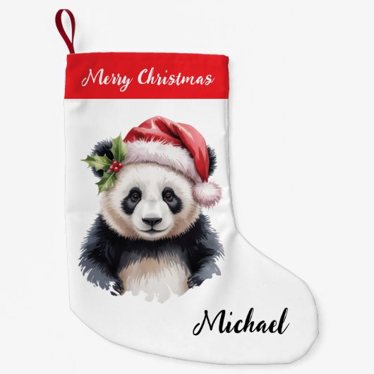 Personalized Merry Christmas Cute Panda Bear Kleine Kerstsok (Voorkant)