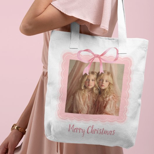Personalized Merry Christmas Family Photo Tote Bag
