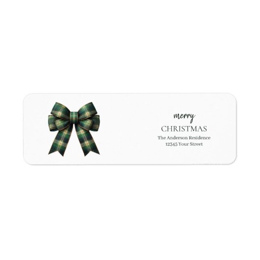 Personalized Merry Christmas | Green Plaid Bow Etiket (Voorkant)