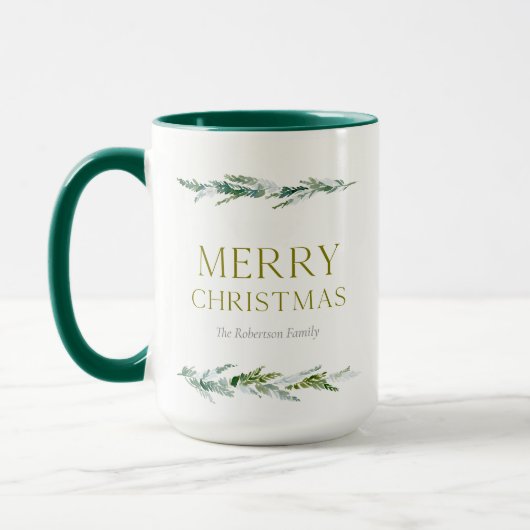 Personalized Merry Christmas Greenery Mok (Links)