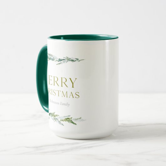 Personalized Merry Christmas Greenery Mok (Voorkant links)
