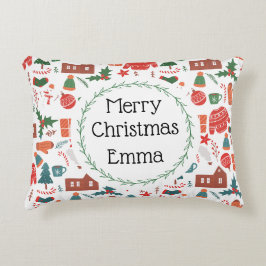 Personalized Merry Christmas Name Holiday Pillow Accent Kussen