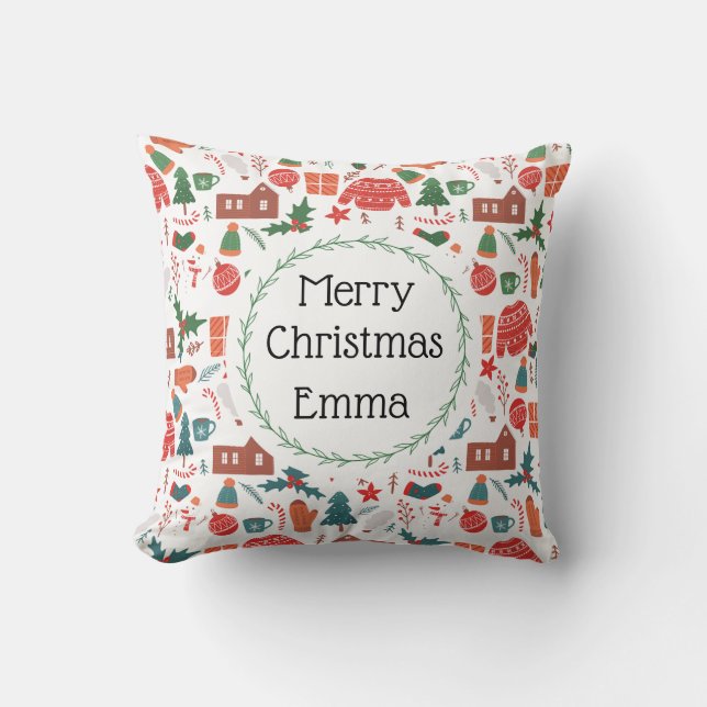 Personalized Merry Christmas Name Holiday Pillow Kussen (Voorkant)