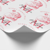Personalized Merry Christmas Pink Santa Monogram Cadeaupapier (Hoek)