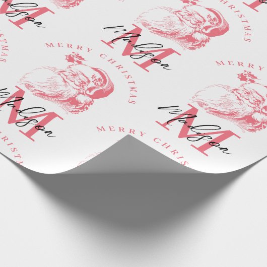 Personalized Merry Christmas Pink Santa Monogram Cadeaupapier (Hoek)