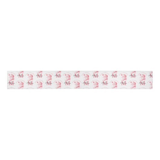 Personalized Merry Christmas Pink Santa Monogram Grosgrain Lint (Voorkant)