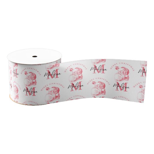 Personalized Merry Christmas Pink Santa Monogram Grosgrain Lint (Spoel)