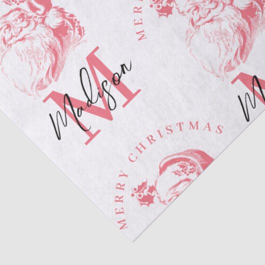 Personalized Merry Christmas Pink Santa Monogram Tissuepapier (Detail)