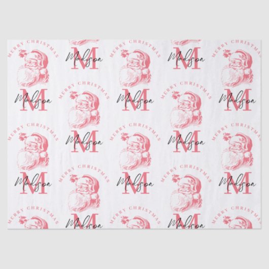 Personalized Merry Christmas Pink Santa Monogram Tissuepapier (Voorkant)
