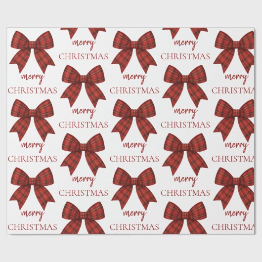 Personalized Merry Christmas | Red Plaid Bow Cadeaupapier (Vlak)