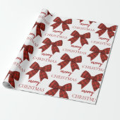 Personalized Merry Christmas | Red Plaid Bow Cadeaupapier (Uitgerold)