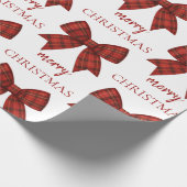 Personalized Merry Christmas | Red Plaid Bow Cadeaupapier (Hoek)