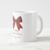 Personalized Merry Christmas | Red Plaid Bow Grote Koffiekop (Voorkant rechts)