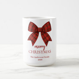 Personalized Merry Christmas | Red Plaid Bow Koffiemok