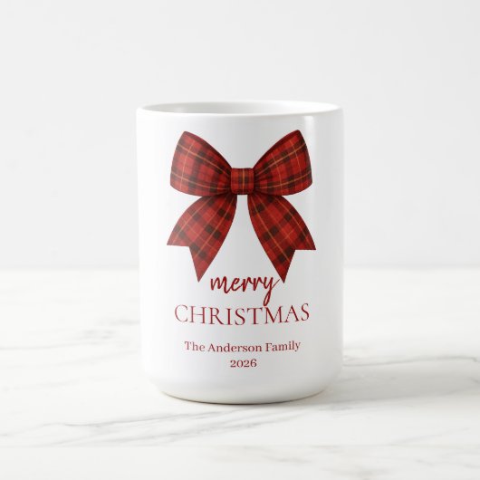 Personalized Merry Christmas | Red Plaid Bow Koffiemok (Center)