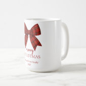 Personalized Merry Christmas | Red Plaid Bow Koffiemok (Voorkant rechts)