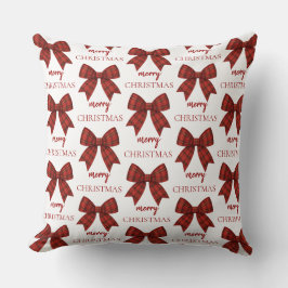 Personalized Merry Christmas | Red Plaid Bow Kussen