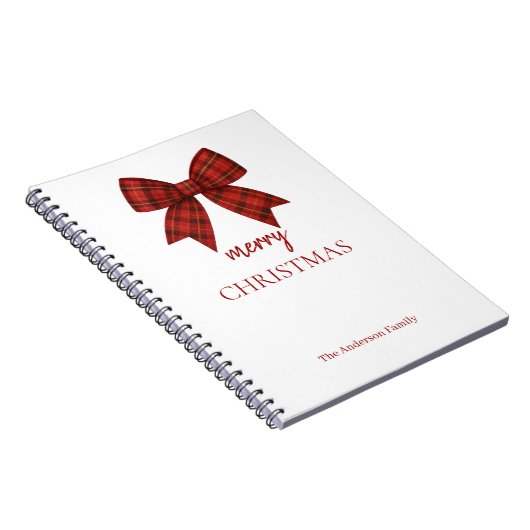 Personalized Merry Christmas | Red Plaid Bow Notitieboek (Rechterzijde)