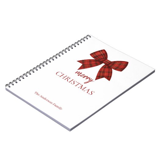 Personalized Merry Christmas | Red Plaid Bow Notitieboek (Linkerzijde)