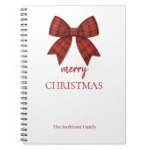 Personalized Merry Christmas | Red Plaid Bow Notitieboek (Voorkant)