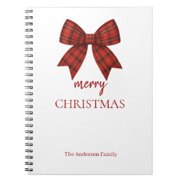 Personalized Merry Christmas | Red Plaid Bow Notitieboek