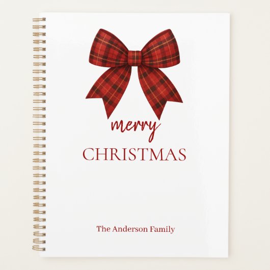 Personalized Merry Christmas | Red Plaid Bow Planner (Voorkant)
