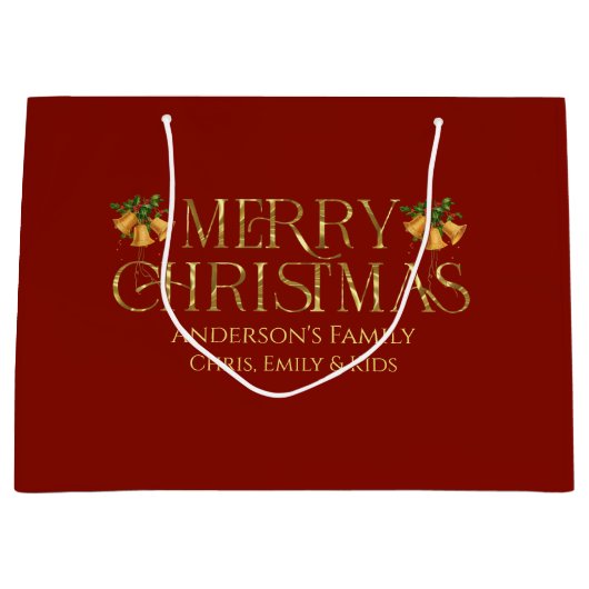 Personalized Merry Christmas Retro Gold Typography Groot Cadeauzakje (Voorkant)