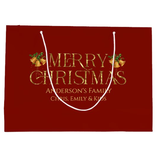 Personalized Merry Christmas Retro Gold Typography Groot Cadeauzakje (Achterkant)