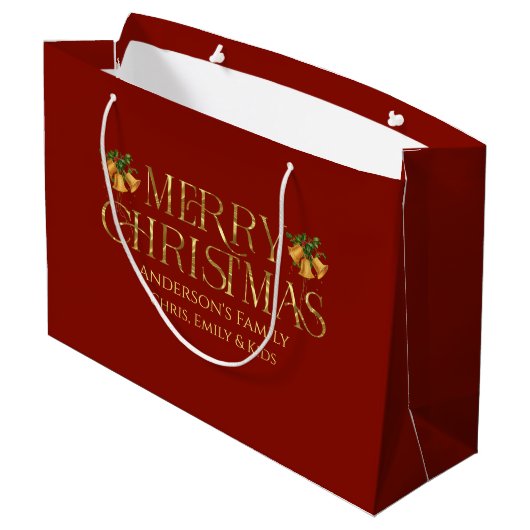 Personalized Merry Christmas Retro Gold Typography Groot Cadeauzakje (Achterkant Gekanteld)