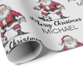 Personalized Merry Christmas Santa Claus Soccer    Cadeaupapier (Rol Hoek)