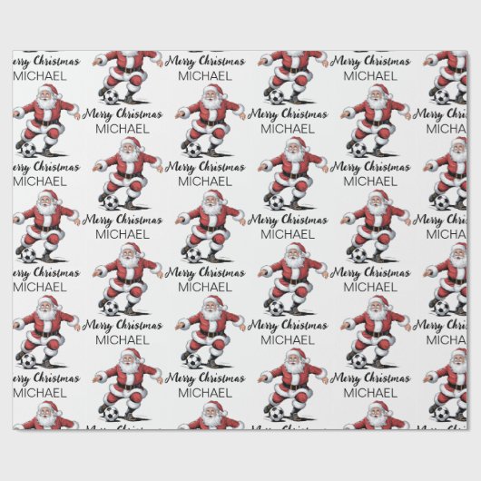 Personalized Merry Christmas Santa Claus Soccer    Cadeaupapier (Vlak)