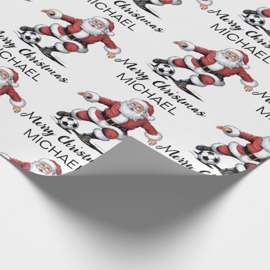 Personalized Merry Christmas Santa Claus Soccer    Cadeaupapier (Hoek)