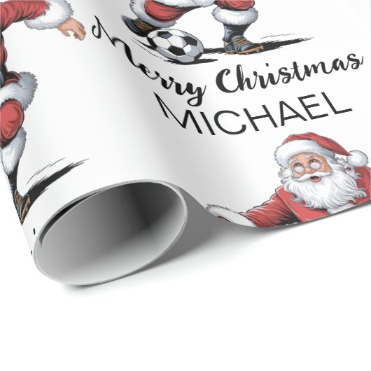 Personalized Merry Christmas Santa Claus Soccer    Cadeaupapier (Rol Hoek)