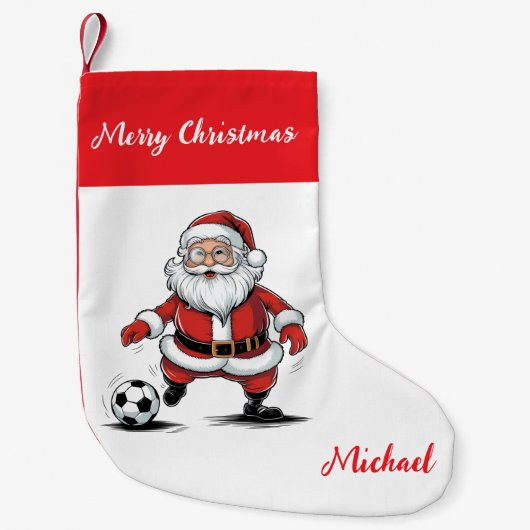 Personalized Merry Christmas Santa Claus Soccer Kleine Kerstsok (Voorkant)