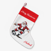 Personalized Merry Christmas Santa Claus Soccer Kleine Kerstsok (Voorkant (Hangend))