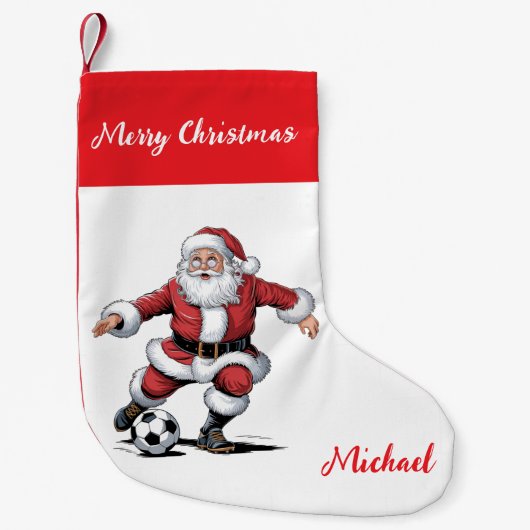 Personalized Merry Christmas Santa Claus Soccer Kleine Kerstsok (Voorkant)